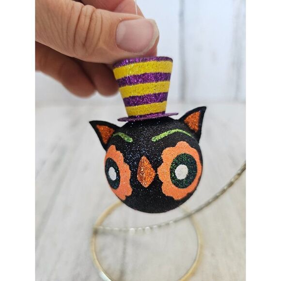 Pier 1 glitter owl ornament Halloween RARE tree unique Xmas - Picture 2 of 11